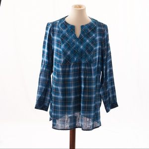 Westbound Plaid Long Sleeve Embroidery Tunic Top
